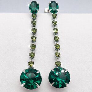 Dazzling Emerald & Olive Crystal Rhinestone Linear Drop Earrings Rhinestones